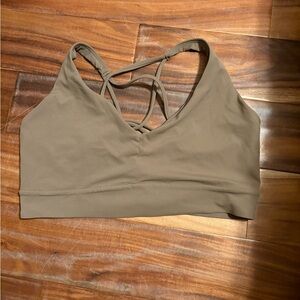 Athleta Strappy Longline Sports Bra | Taupe Olive | Medium Support
